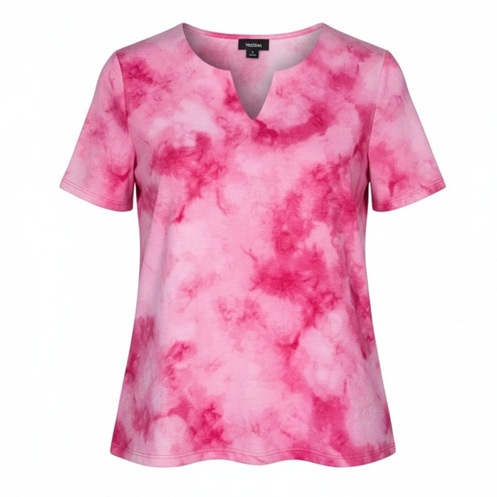 Tacera Pink Tie-Dye Notch V Short Sleeve Tee